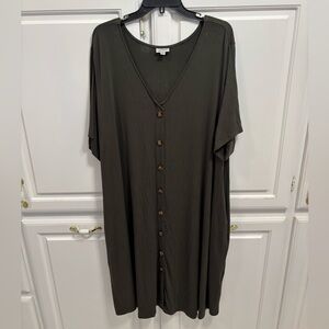 Avenue Deep Olive Faux Button Front Pocket Midi Dress Size 18/20